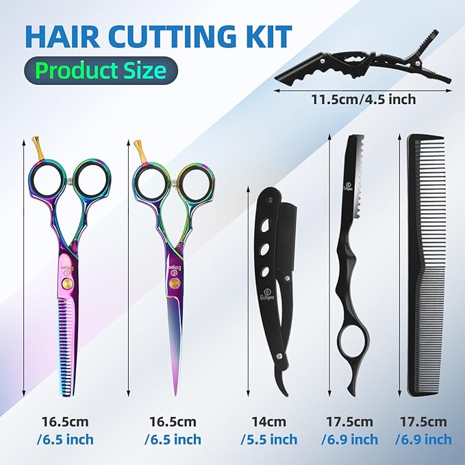 Hair Scissors Shears Professional - 6.5-Inch Multifunctional Barber Scissors Set, Salon Thinning and Straight Shears, Ideal Christmas Gift for Mother, Father, and Friends (Multi-Colored)