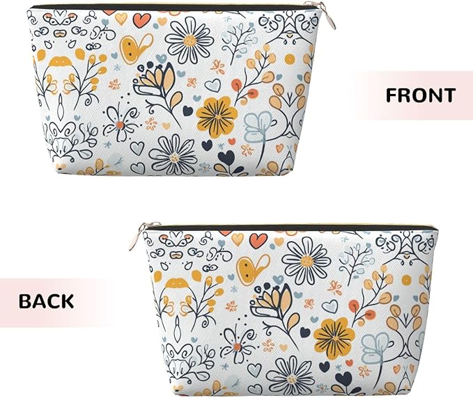 Womens Leather Makeup Bag Cosmetic Bag Travel Toiletry Bags Make Up Bags for Women Adult (Boho·Floral)