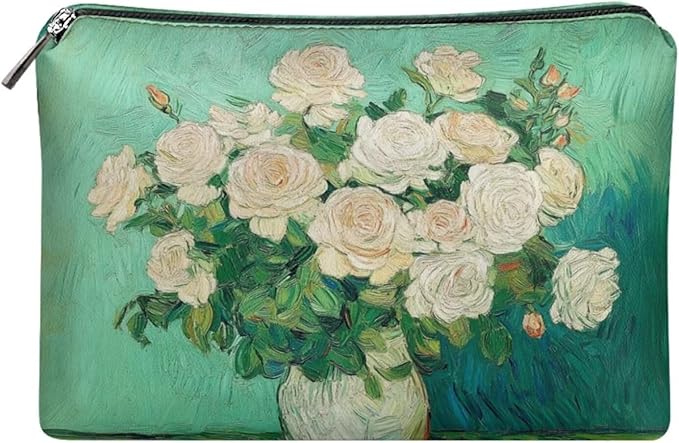COEQINE Leather Cosmetic Purses for Women Evening Party Purse Green Rose In A Bottle Art Print Cosmetic Wallet Large Capacity for Ladies Cell Phone Purse 5x7 Inch Easy To Clean