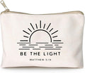 Be The Light Matthew 5:14 Gift Makeup Case Believe Cosmetic Bag Self Love Religious Makeup Pouch Linen Cotton Bag Vintage Christian Bible Verse Sunshine Inspirational Gift