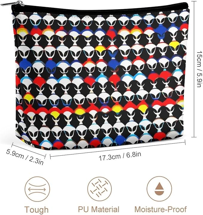 Women's Toiletry Bag, Travel Cosmetic Bag, Large Makeup Case, Cool Trippy Aliens Pattern Personality Fashion Zipper Cosmetic Case