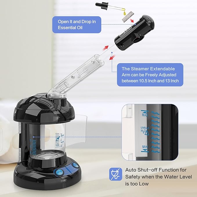 Kingsteam Facial Steamer - Ozone Steamer with Extendable Arm - Professional Nano Ionic Facial Steamer for Deep Cleaning - Portable for Personal Care Use at Home or Salon
