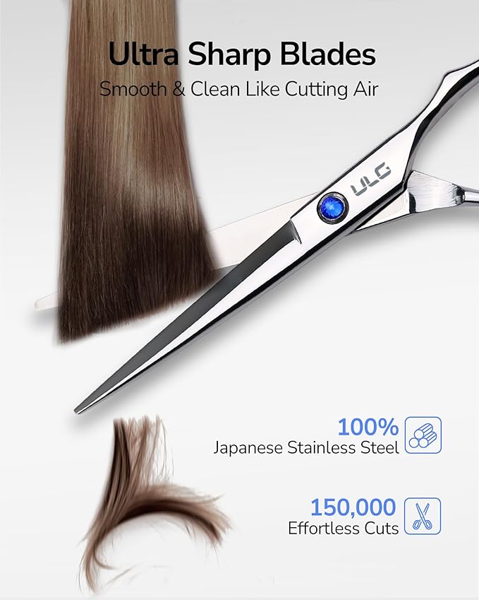 ULG Hair Cutting Scissors Thinning Shears Kit Professional Hairdressing Texturizing Salon Razor Edge Scissor Barber Kit1 Pro 6.5 inch Silver