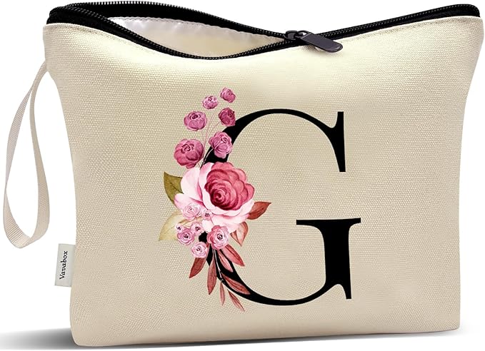 Vavabox A-Z Personalized Makeup Bag, Birthday Gifts for Women Mom, Gifts for Best Friend, Bride Bridesmaid Cosmetic bag (G, Yellow)