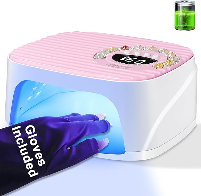 LIMEGIRL UV LED Nail Lamp Kit for Gel Polish Professional Fast Curing Pink Dryer Light Set with 45PCS Lamp Beads and Gloves Cordless Rechargeable Nail Art Cure Machine for Manicure Pedicure
