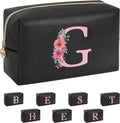 Personalized Initial Makeup Bag, Birthday Gifts for Women and Girls, Small Makeup Pouch Travel Toiletry Bag, Make Up Organizer Bag Gift Trendy Stuff for Friend Mom Teacher, Black