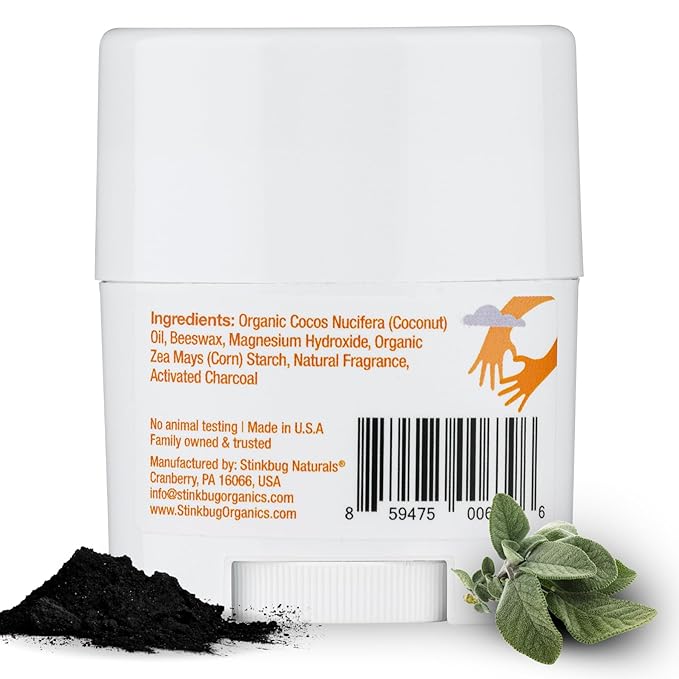 Stinkbug Naturals Organic Aluminum Free Travel Size Deodorant Stick with Amber Sage, Coconut Oil and Activated Charcoal, 0.75 Ounce Pack of 3