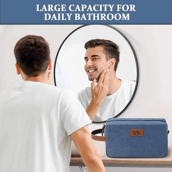 Janhavi Waterproof Travel size Toiletries Bag,Customized Gifts for Men,Makeup Organizer Foldie Bag,Mens Toiletry Bag, Engraved Initials & Wheat Ear,Travel Essentials Men(Blue R)