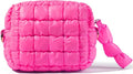 Yarnic Quilted Makeup Bag Cosmetic Bag, Travel Toiletry Bag for Women, Cute Makeup Bag Organizer Puffer Makeup Pouch (Neon Pink, S)