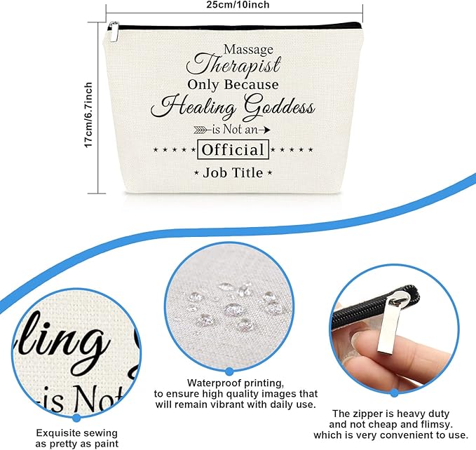 Massage Therapist Gift Makeup Bag Appreciation Thank You Gift for Massage Therapy Therapist Chiropractor Graduation Christmas Birthday Present Cosmetic Bag Travel Toiletries Pouch Make Up Case