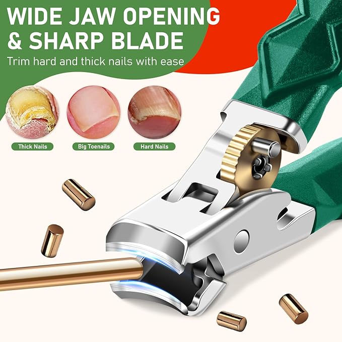 Toenail Clippers for Seniors Thick Toenails, Christmas Stocking Stuffers, Wide Opening Nail Clippers for Men, Heavy Duty Ingrown Toenail Clippers Nail Cutters, Sharp Slanted Nail clippers, Red & Green