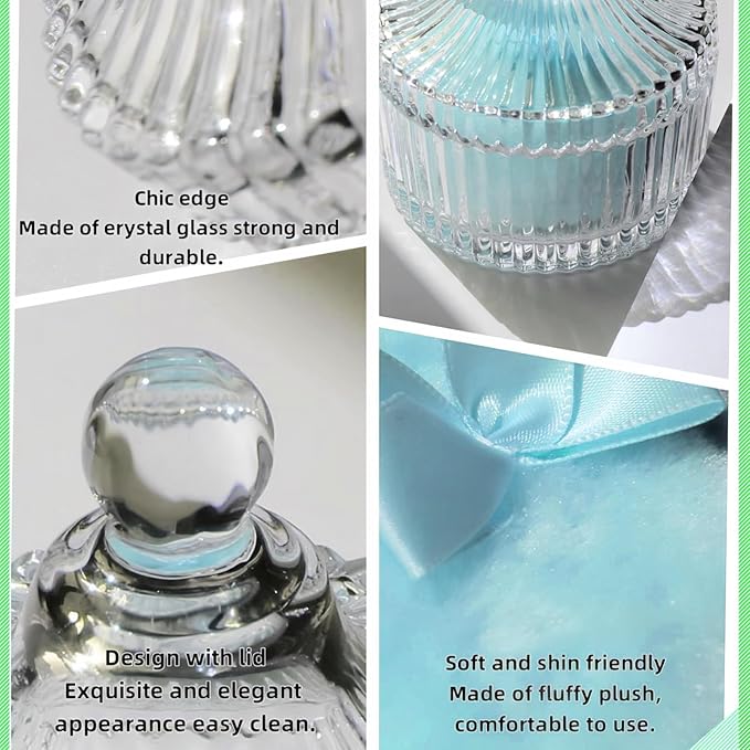 2 Pcs Large Body Powder Puff and Container Powder with Puff Powder Puff Crystal Container Soft Washable Reusable Velour Face Body Glitter Powder Puff Wet Dry Makeup (Clear Heart)