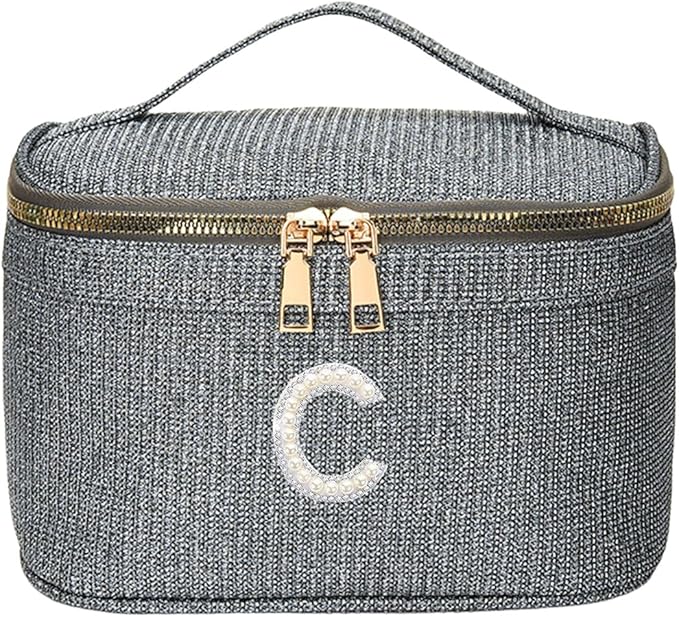 EURYNOME Makeup Bag with Custom Letter C, Water-Resistant Travel Organizer Pouch, (8.3x5.1x5.1 Inch) Cosmetic Case for Women