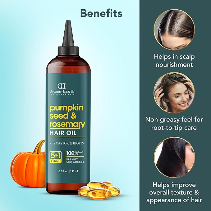 Botanic Hearth 100% Pure Rosemary Oil For Hair Growth | Infused with Pumpkin Oil | Hair Oil Repairs Dry Damaged Hair, Strengthening, Healthier - Hair Tonic, 6.7 fl oz