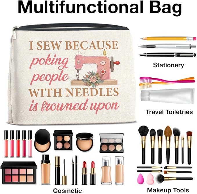 Sewing Gifts Makeup Bag Sewing Lover Gifts Sewer Gift for Women Sewing Lovers Cosmetic Bag Zipper Makeup Pouch