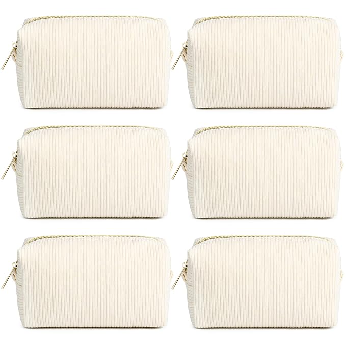 SOIDRAM 6PCS Bridesmaid Proposal Gifts Corduroy Beige makeup bag bulk for Wedding Party Favors Bachelorette party decorations Toiletry Organizer Bag Cosmetic Case Gift