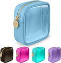 Mini Clear Travel Makeup Bag for Purse, Small Cute Preppy Cosmetic Zipper Pouch, Transparent PVC Nylon Waterproof Toiletry Storage Clutch Coin Pouch for Women Girls