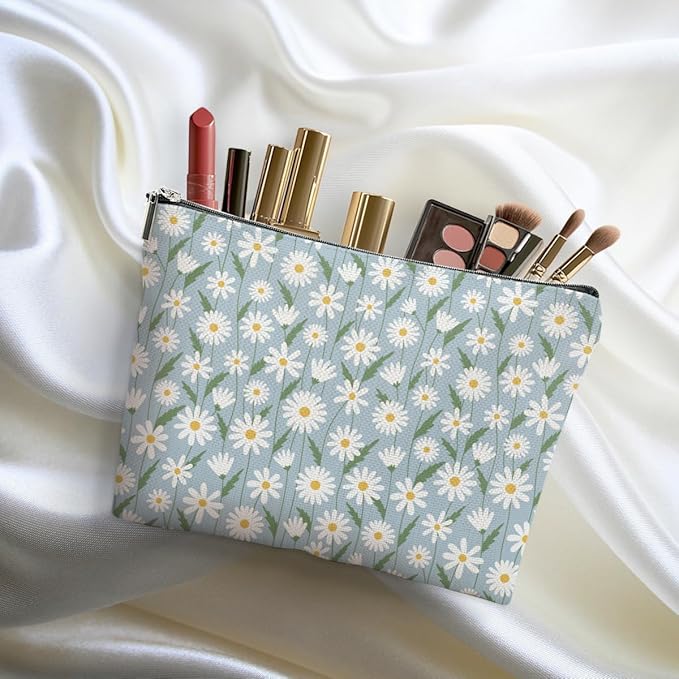 4 Packs Daisy Flowers Makeup Bag Daisy Gifts Floral Wildflower Cosmetic Bag Friend Friendship Gifts for Women Girls Sister Botanical Travel Organizer Zipper Pouch Christmas Thanksgiving Birthday Gift
