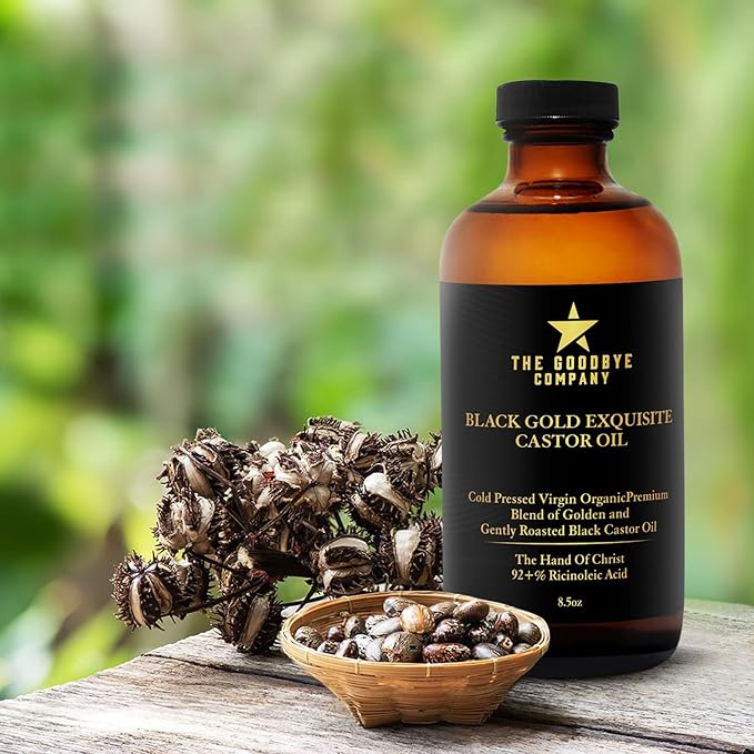 The Goodbye Company Black & Gold Castor Oil Blend – Cold-Pressed & Unrefined – Pure Hexane-Free Oil for Hair, Skin, Body, Eyelashes & Eyebrows