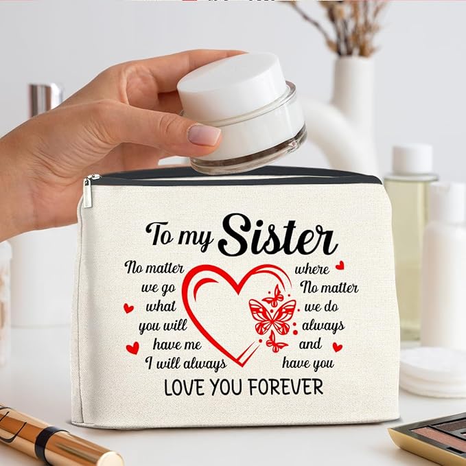 Sister Gifts Makeup Bag Christmas Birthday Gifts for Sister Cosmetic Bag Zipper Makeup Pouch
