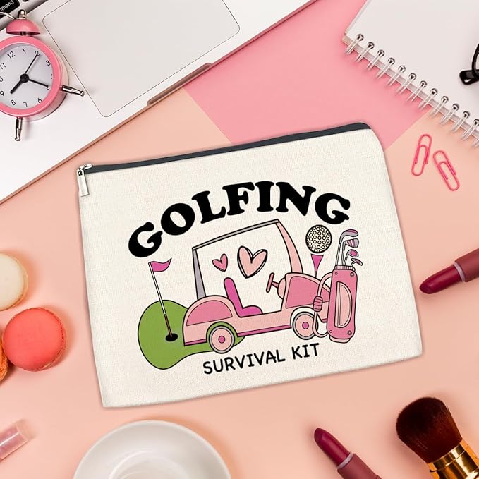 Golf Gifts Makeup Bag for Women, Inspirational Gifts for Golfers Friendship Birthday Golf Lover Gift for Her Female Friend Cosmetic Bag with Zipper Travel Toiletry Pouch for Purse