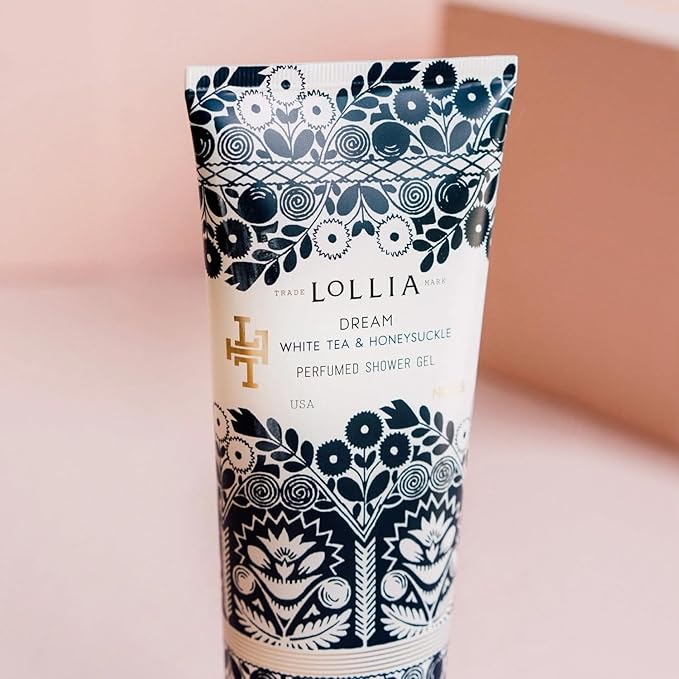 LOLLIA Dream Shower Gel, 8 fl oz, White Tea & Honeysuckle, Luxury Shea Moisture Hydrating Women's Body Wash, Delicate & Relaxing Scented Bath Soap for Self Care
