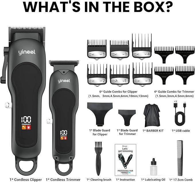 Yineel Hair Clippers for Men, Professional Cordless Clippers & Trimmer Set, Super Quiet, Clippers for Hair Cutting Kit with LED Display, Gift for Men Women Barber Kid