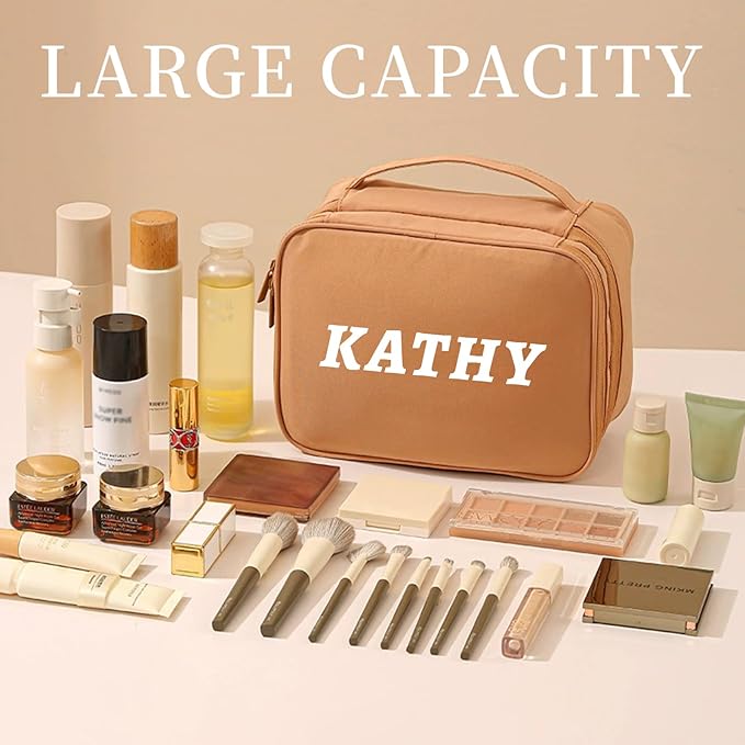 Custom Makeup Bag, Personalized Travel Toiletry Bag,Portable Cosmetic Bag with Elastic Straps,Makeup Organizer with Adjustable Dividers,Christmas and Wedding Gifts for Friend and Bridesmaid.