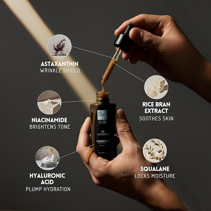 LUMIBRONZE® SPF 30 Tinted Serum for Face – Bronzing Drops with Niacinamide, Hyaluronic Acid & Zinc Oxide – Hydrating Tinted Face Serum for Bronzed Glow – Lightweight, Non-Greasy, Reef-Safe – 50ml