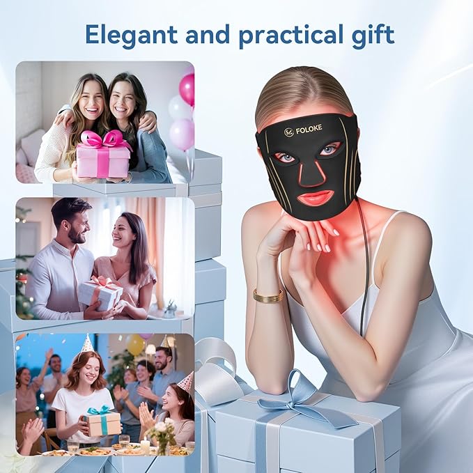 FOLOKE LED Light Therapy Mask Skin Care Mask, LED Red 630±5nm & NIR 830nm Wavelength for Home Use
