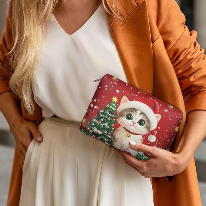 COEQINE Travel Makeup Bags for Women Leather Cute Cat Travel Cosmetic Bag Toiletry bag for Womens Birthday Christmas Gifts Waterproof Pen Pencil Pouch Wallet Clutch Handbag for Holiday