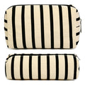 SOIDRAM Makeup Bag Corduroy Cosmetic Bag White Stripe Makeup Pouch 1Pcs Large Capacity Makeup Bags and 1Pcs Makeup Brushes Storage Bag Travel Toiletry Bag Organizer