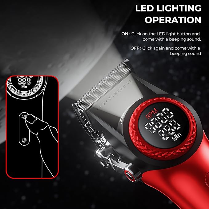 VGR 3 in 1 Professional Barber Clippers Set of Hair Clipper Trimmer Foil Shaver, Cordless Haircut Kit with Upgraded Powerful Motor, Integrated Charging Station, LED Display, Storage Box, Red