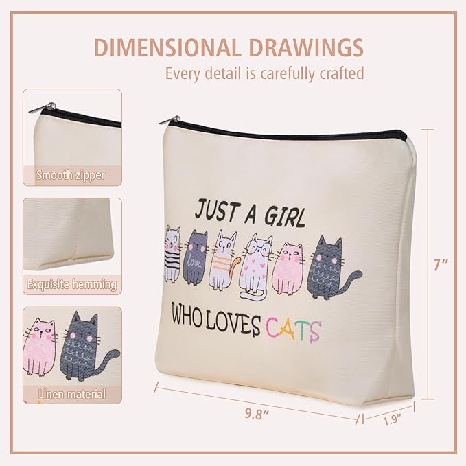 Cat Makeup Bag For Cat Lover Christmas Gift: Cute Cosmetic Bag & Toiletry Pouch Just A Girl Who Love Cats Themd For Mom, Daughters, Friends,Teen Girl & Women.Ideal Gifts For Travel, Birthdays.