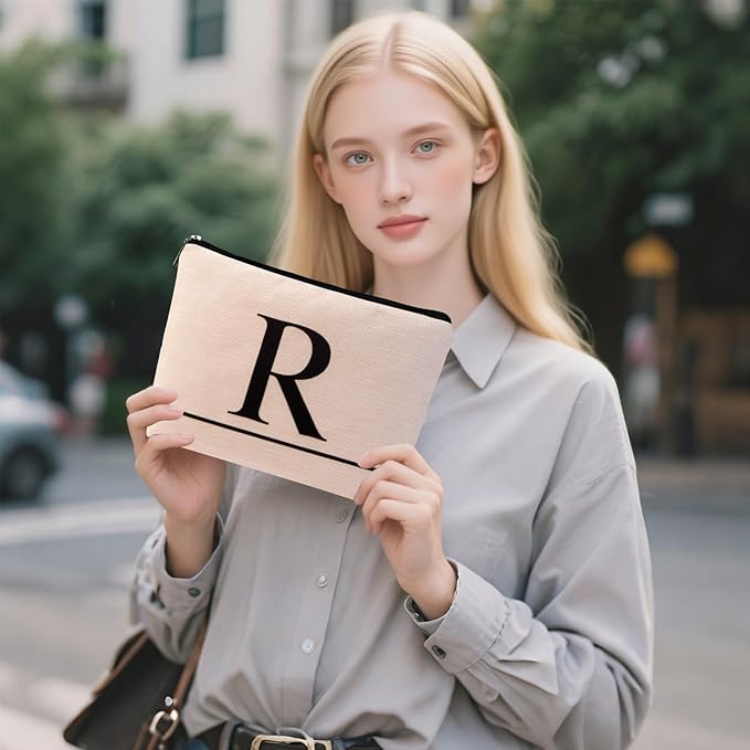 Letter A-Z Initial Personalized Makeup Bags, Birthday Gifts for Women, Monogrammed Gifts for Women Mom Sister Best Friend Bride Bridesmaid, Mothers Day, Christmas, Small Travel Cosmetic Bag (R)