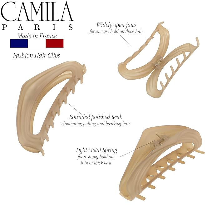 Camila Paris CP3527 French Hair Clip for Women, Beige, Girls Hair Claw Clip Jaw Fashion Durable and Styling Hair Accessories for Women, Luxury Ladies Strong Hold No Slip Grip Clamp, Made in France