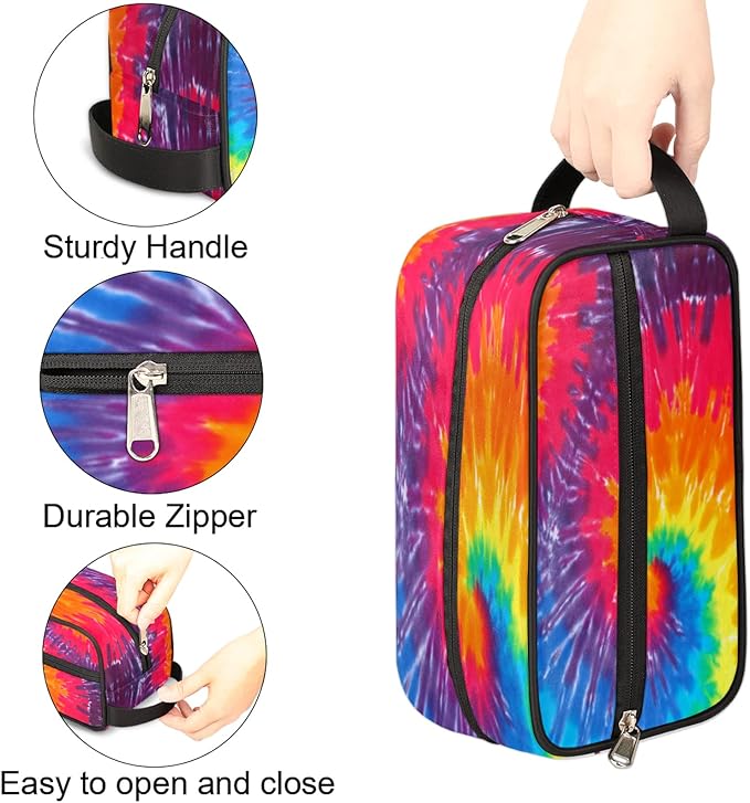 Rainbow Tie Dye Travel Toiletry Bag for Women Men Abstract Swirl Tie Dye Lightweight Cosmetic Makeup Bag Waterproof Shaving Bag Dopp Kit with Large Capacity for Toiletries and Shaving Accessories