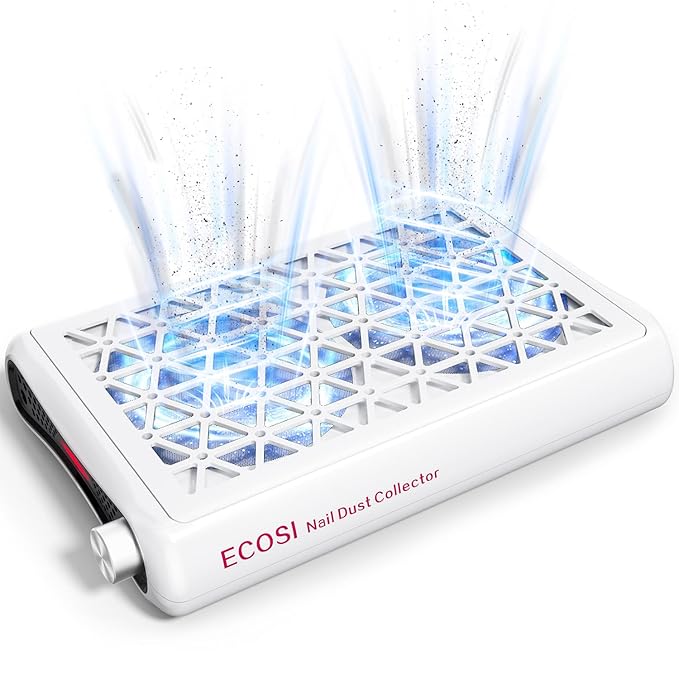 Nail Dust Collector, ECOSI 1600PA Professional Nail Dust Collector, 10-speed Adjustable Suction Nail Fan Dust Collector with Filter Papers (30 Pcs) for Manicure, Salon Nail Tech & Home (White)
