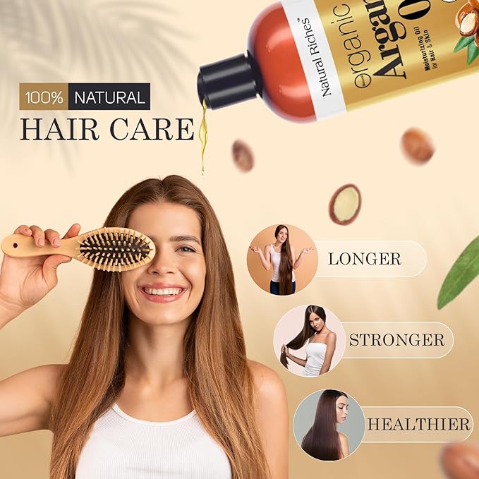 Natural Riches Organic Argan Oil of Morocco 16oz Penetrating Hair oil Deep Moisturizing Serum for Dry, Damaged & Coarse Hair pure Moroccanoil Cold Pressed for Hair, Face and Body