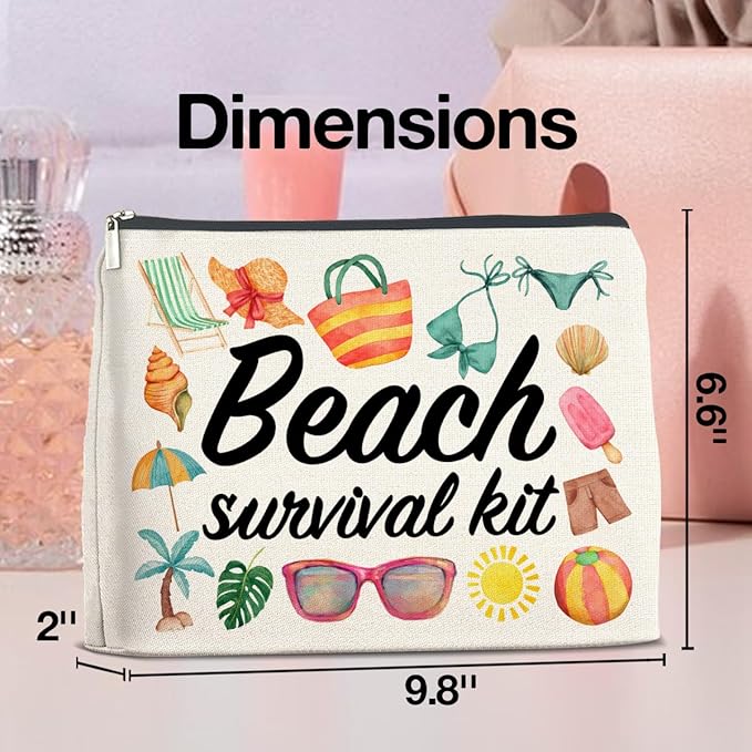 Beach Survival Kit Makeup Bag Beach Travel Gifts for Women, Multicolor Cosmetic Case