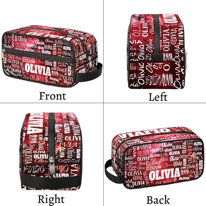 Personalized Makeup Bag with Name, Travel Cosmetic Bag for Women, Friends, Mother's Day, Bridesmaid, Bride, Wedding, Graduation, Red Galaxy Universe
