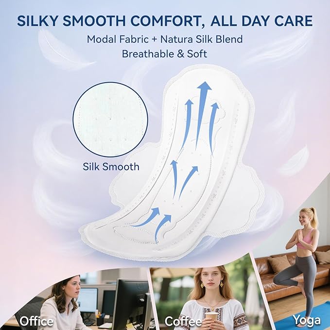 MODAL Pads for Women, Unscented Daily Thin Sanitary Pads for Period with Wings, 11.4 Inch(290 mm), Large, 24 Count