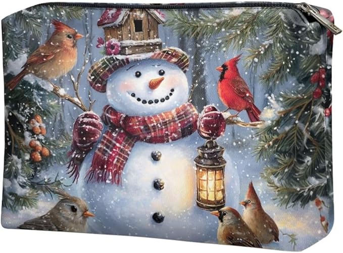 COEQINE Small Makeup Pouch for Purses for Women Leather Snowman Purse Cosmetic Bag Cute Toiletry Travel Bag For Friend for Holiday Birthday Christmas Gifts