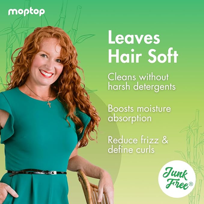 MopTop Gentle Shampoo – Every Day Curly Hair Sulfate Free Shampoo, Improves Moisture & Reduces Frizz, Paraben Free Natural Hair Products for Straight, Wavy, Curly, Coily Texture (Bamboo, 2pk)