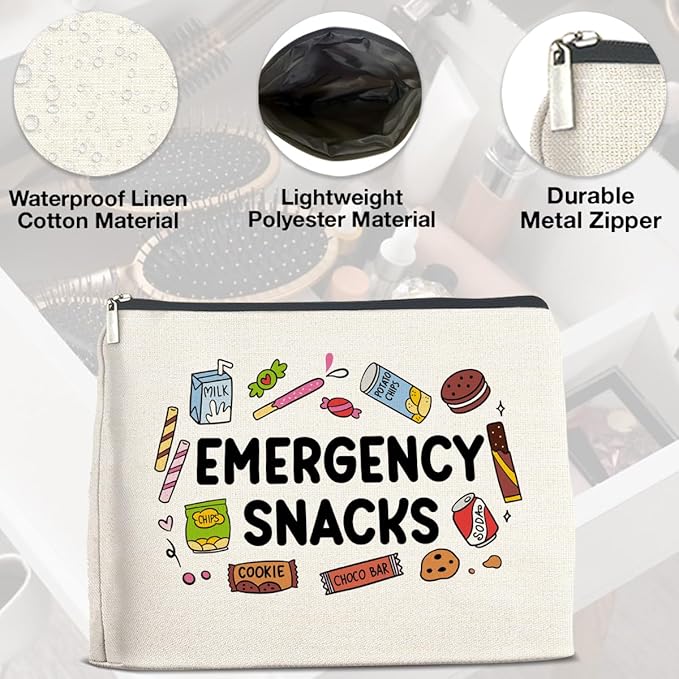 Snack Lover Gifts for Women, Foodie Gifts Makeup Bag, Emergency Snacks Zipper Makeup Pouch