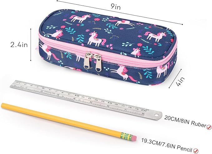 mibasies Girls Pencil Case for Kids, Multi-Slot Pencil Pouch, Unicorn Flower