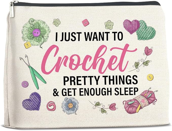 Funny Makeup Bag Crochet Gifts for Women, Knitting Gifts Crochet Lovers Gifts Cosmetic Bag Zipper Makeup Pouch