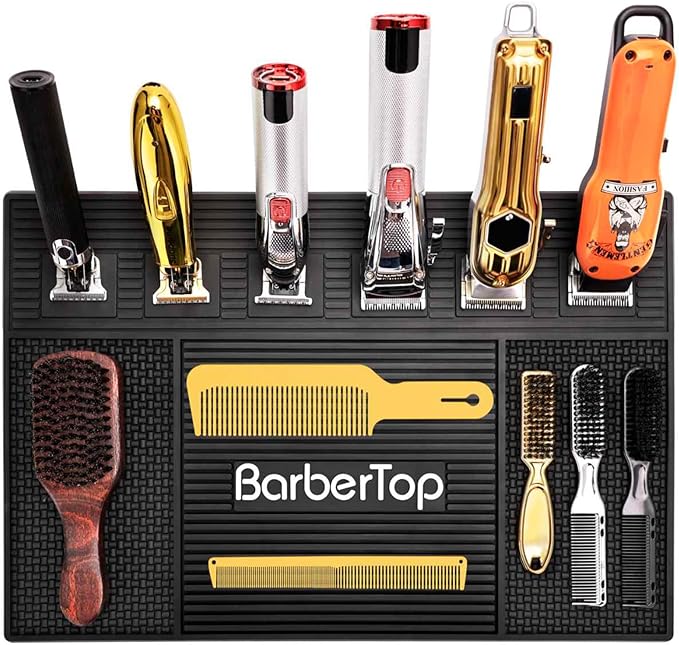Magnetic Mat 19x12.5 Inch 6 Slots Barber Tray Hairdressing Electric Clippers Storage Mat Salon Table Tools Nonslip Cushion Heat Resistant Pad for Clippers Scissors Combs for Barbershop Salon, Home