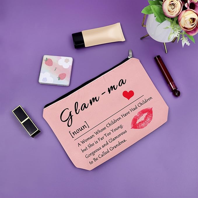 Sazuwu Grandma Gift from Grandchildren Makeup Bag Pink Gifts New Grandma Gifts from Friend Cosmetic Bag Nana Gifts from Grandkids New Grandmother Gifts First Time Mothers Day Gifts Travel Pouch