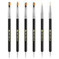 UNA GELLA Nail Art Brushes Set 6PCS Black Color Double-ended Acrylic Nail Design Brush Set Nail Dotting Tools Nail Art Gel Polish Liner Brushes for Gel Polish Painting DIY Nail Salon